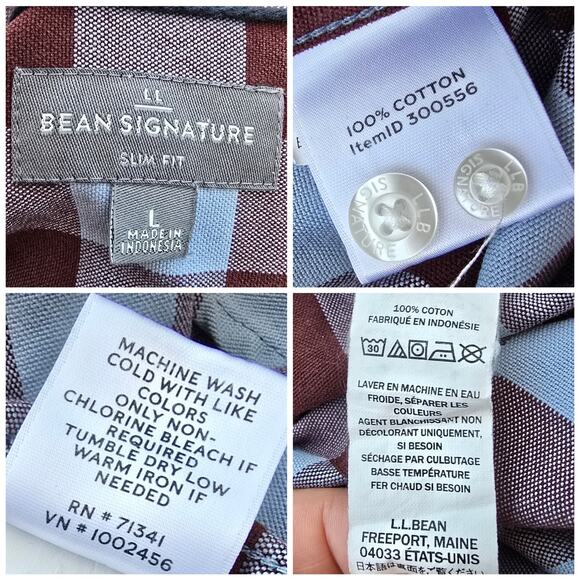 Buffalo Check Shirt LL Bean Signature Size L Slim Fit Blue Brown LS Button Front - Picture 4 of 8
